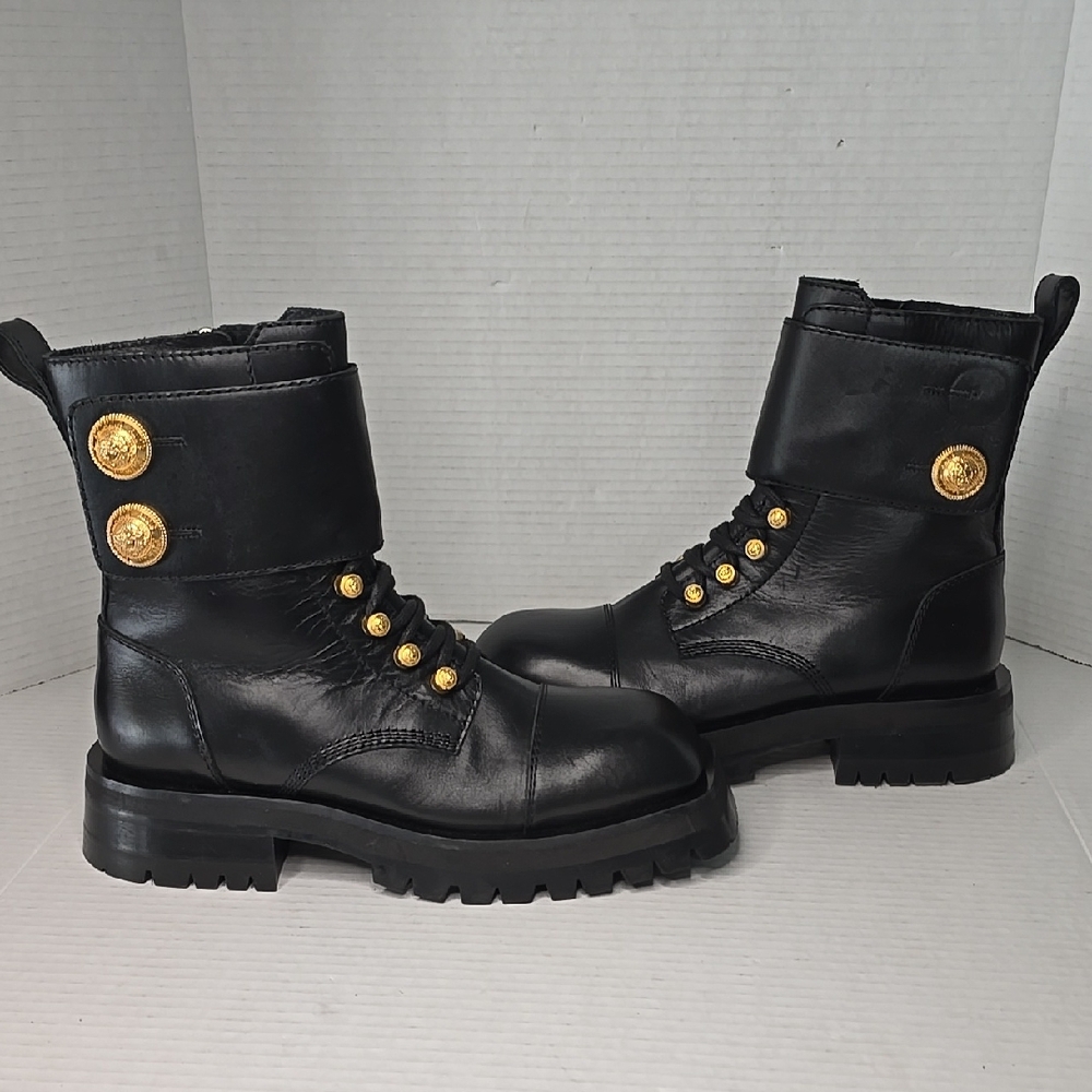 Balmain Ranger Army Calfskin Black Leather Womens Boots
